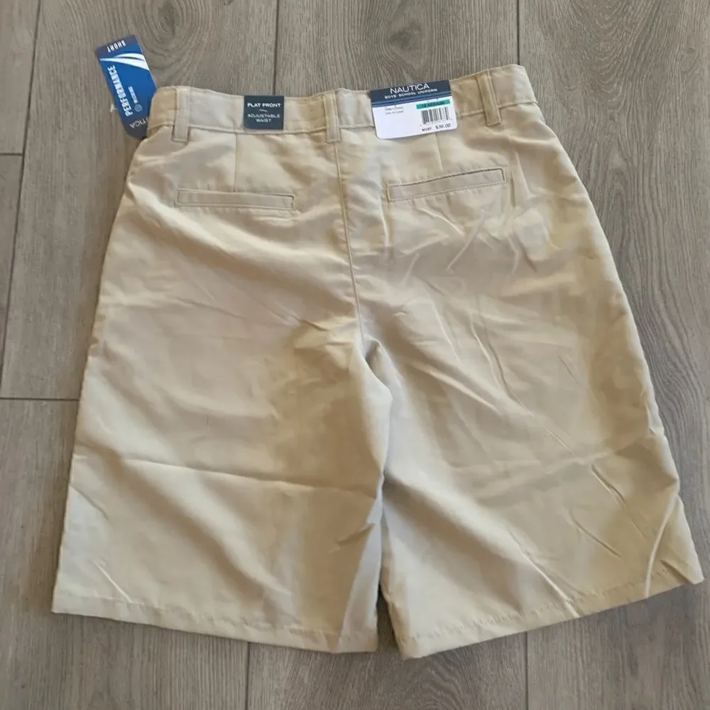 Nautica performance adjustable waist, flat front boys school shorts